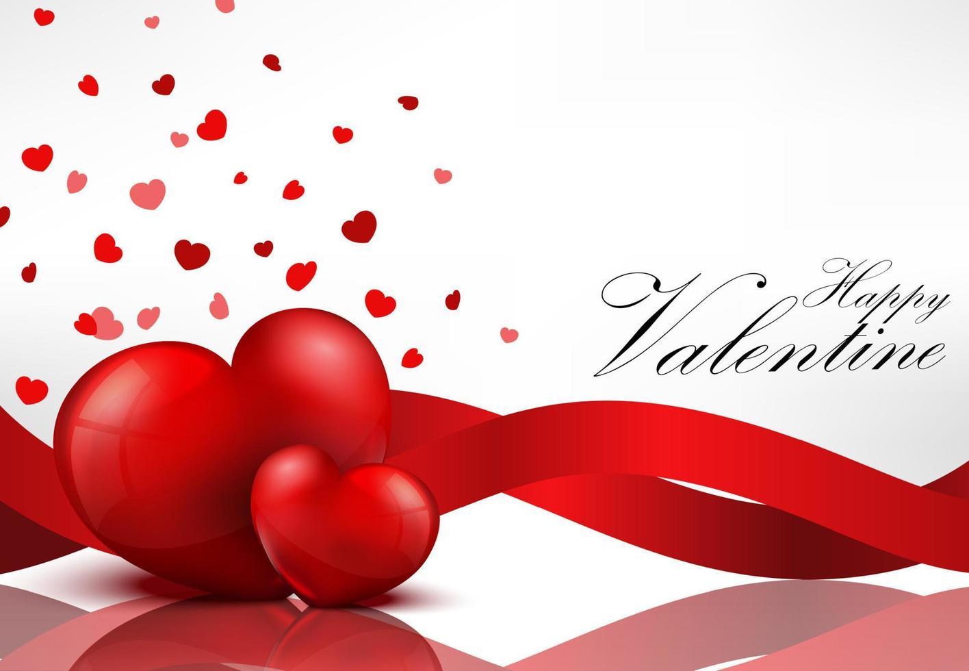 Red heart background with red ribbons vector