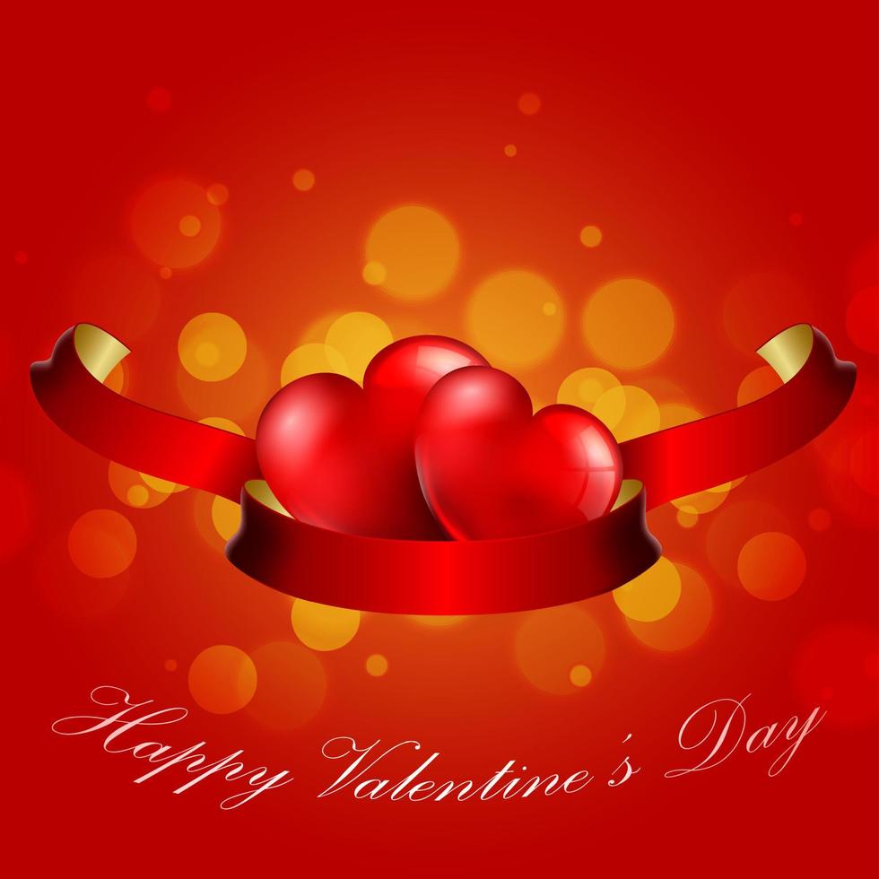 Valentine's Day Concept of heart with realistic red ribbon on red background.vector vector