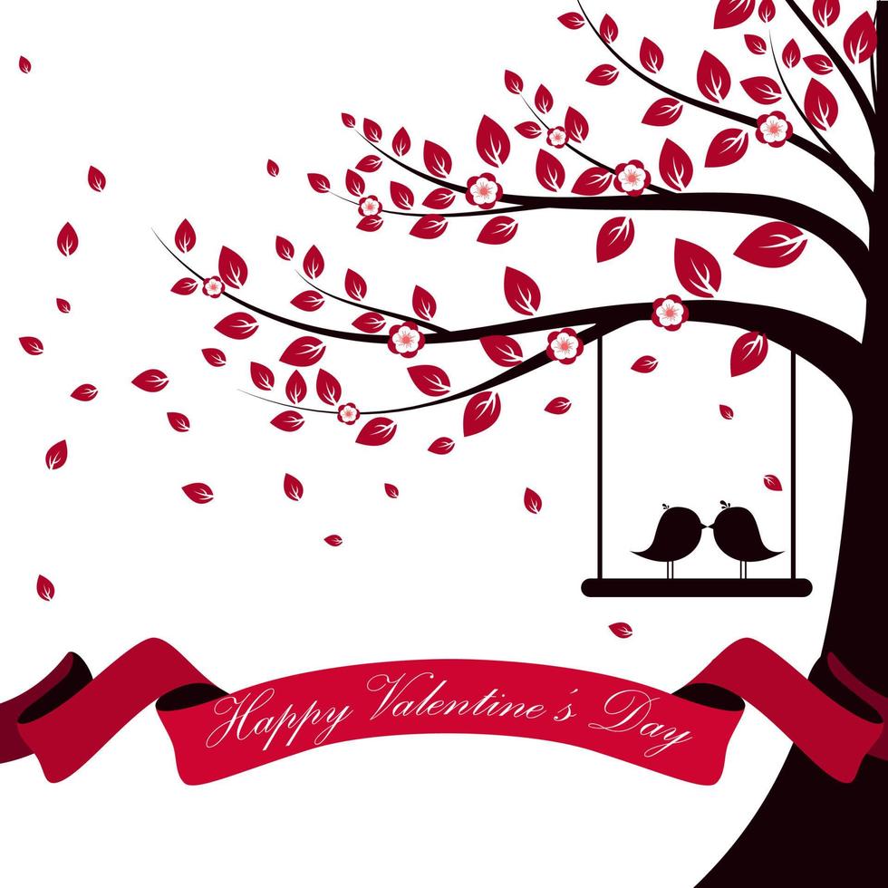 Valentine day with tree autumn and pink ribbon on isolated background vector