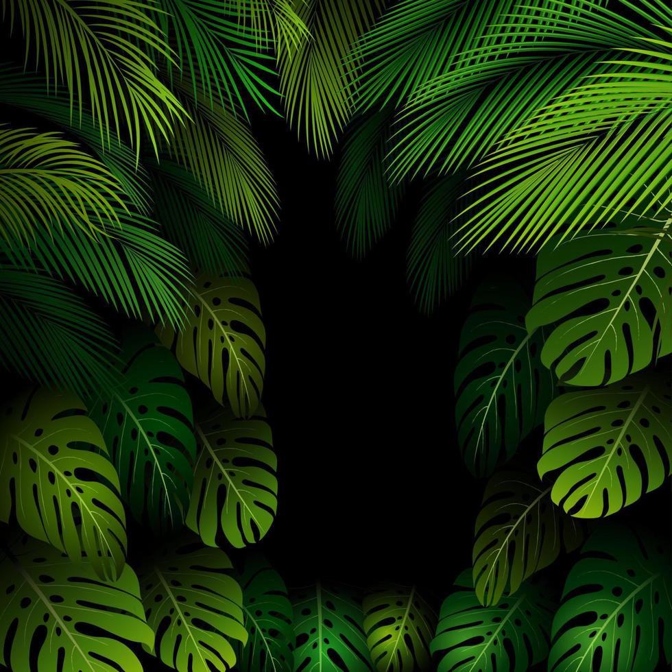 patrón exótico con hojas tropicales sobre un fondo negro.vector vector