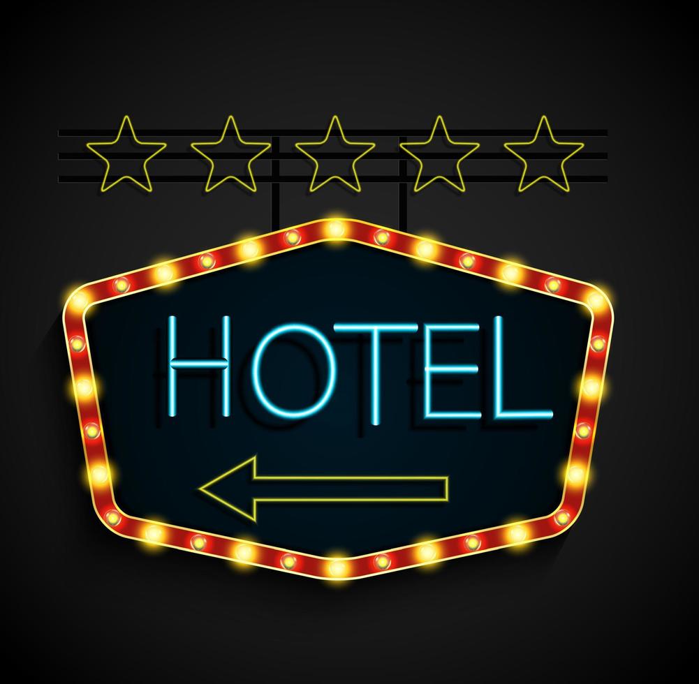 motel de banner de luz retro brillante sobre un fondo negro vector