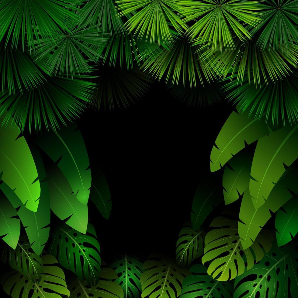 Exotic pattern with tropical leaves on a black background vector