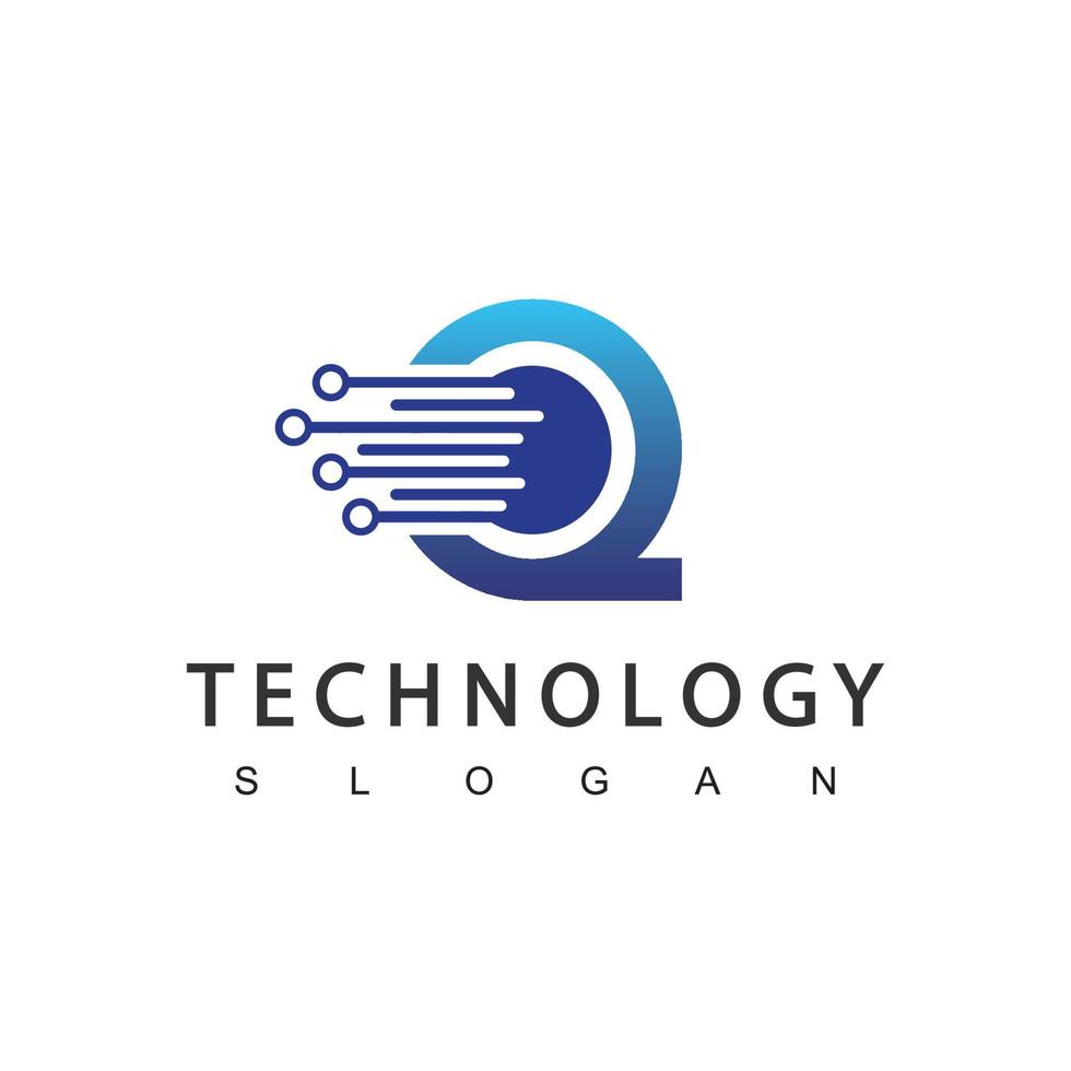 logotipo inicial de tecnología digital q vector