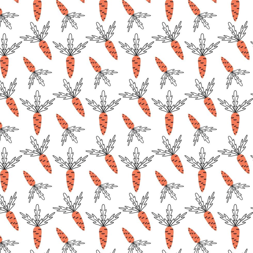 Seamless pattern with orange carrots. Doodle style pattern with carrots.Vector pattern. vector