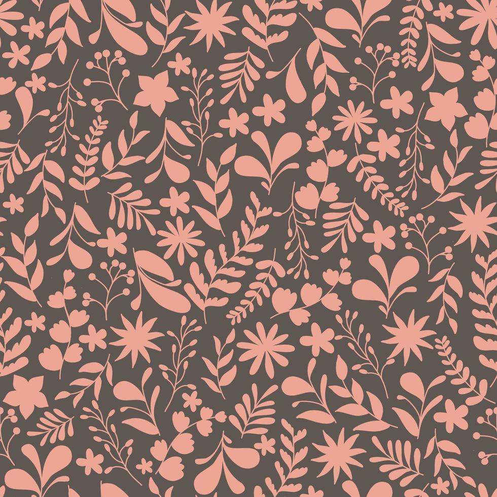 floral y hojas de patrones sin fisuras. flores de silueta, ramas, texturas de hojas. plantilla elegante para impresoras de moda. fondo universal simple. vector