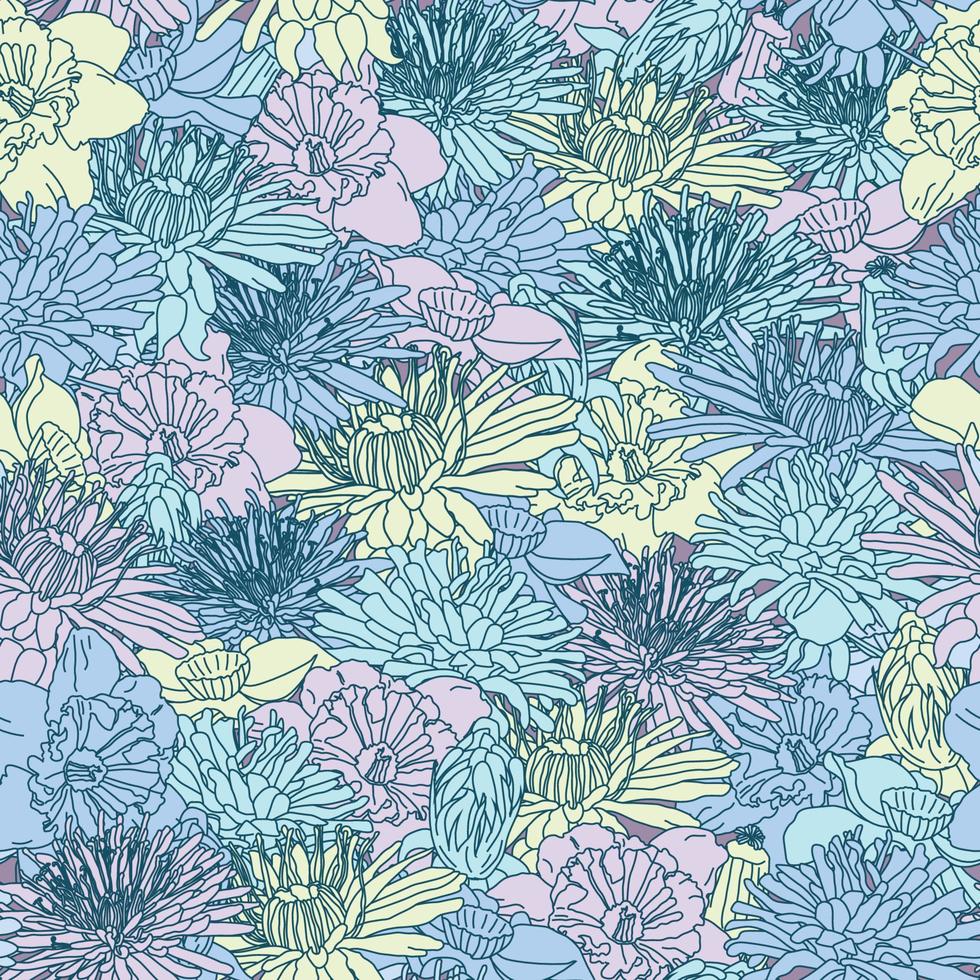 patrón impecable con flores de dalia dibujadas a mano. fondo de patrón floral botánico sin fisuras adecuado para estampados de moda, gráficos, fondos y artesanías vector