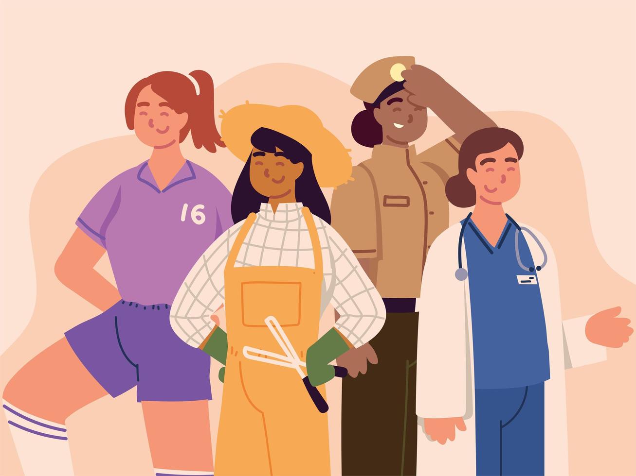 mujeres de diferentes profesiones vector