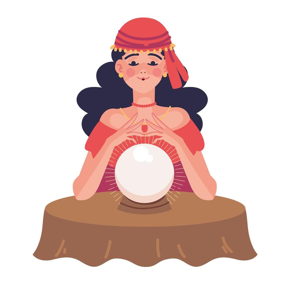 fortune teller looking a crystal ball vector
