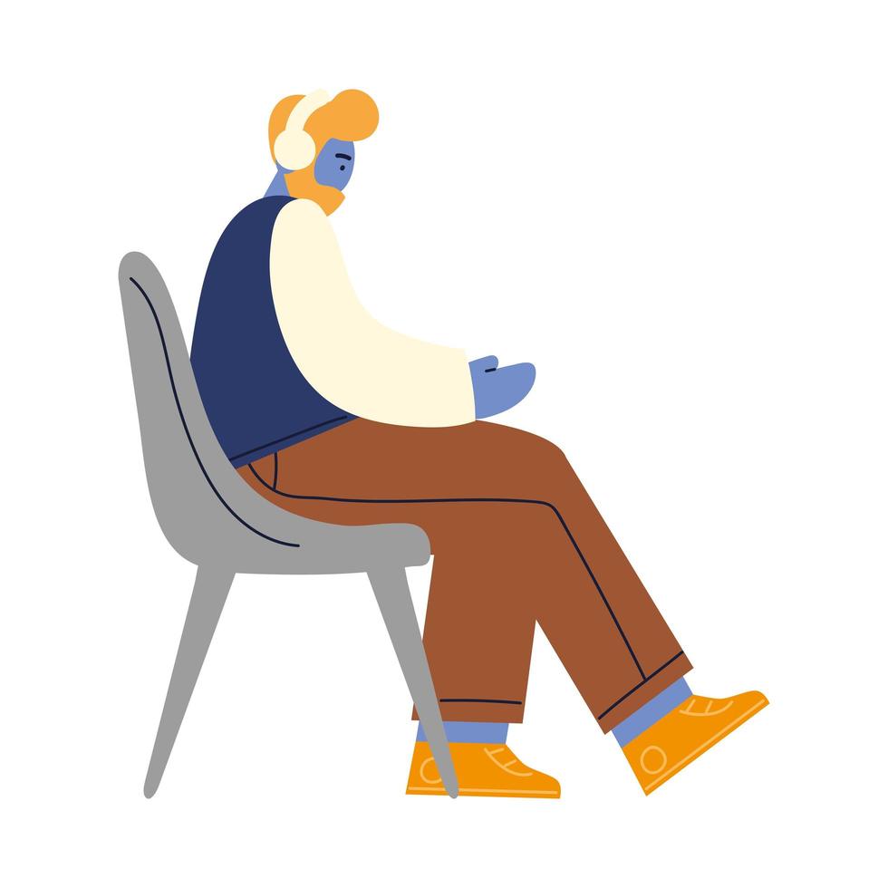 guy using headphones vector