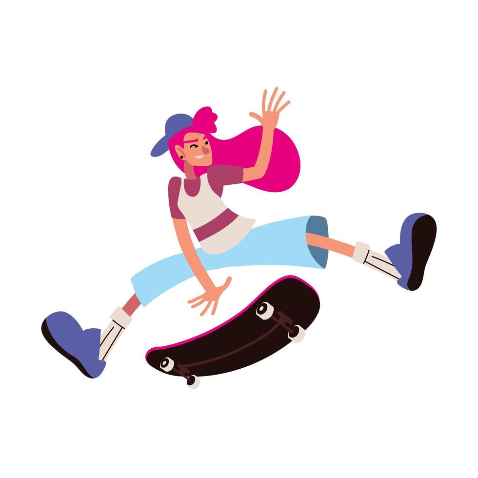 chica con patineta vector