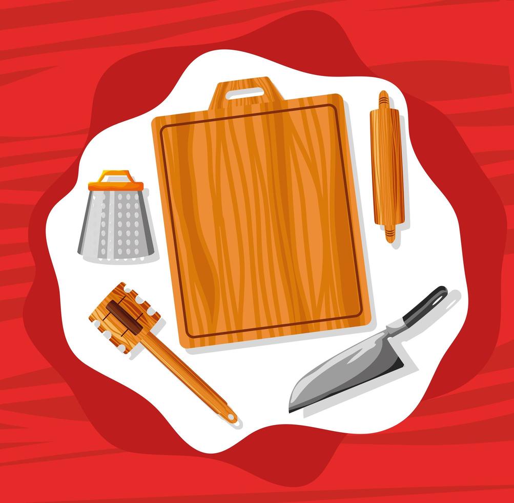 kitchen wooden tools vector