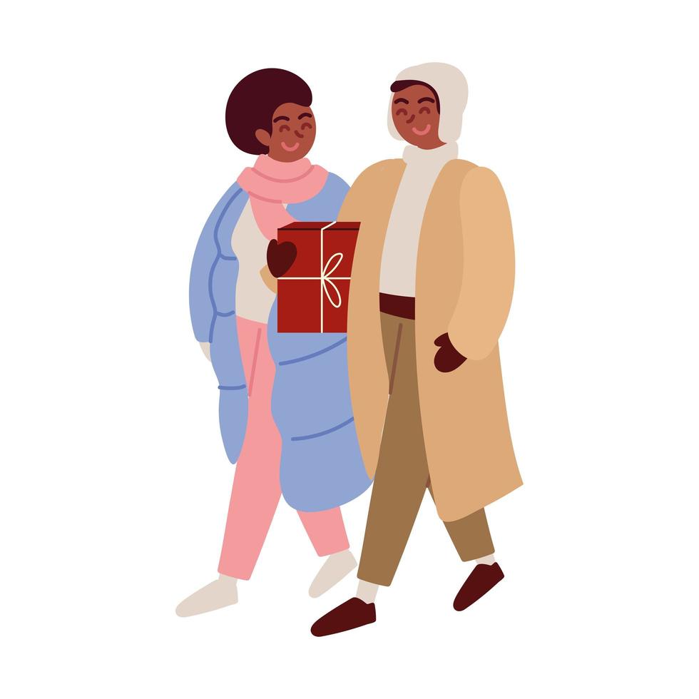 couple with christmas gift vector