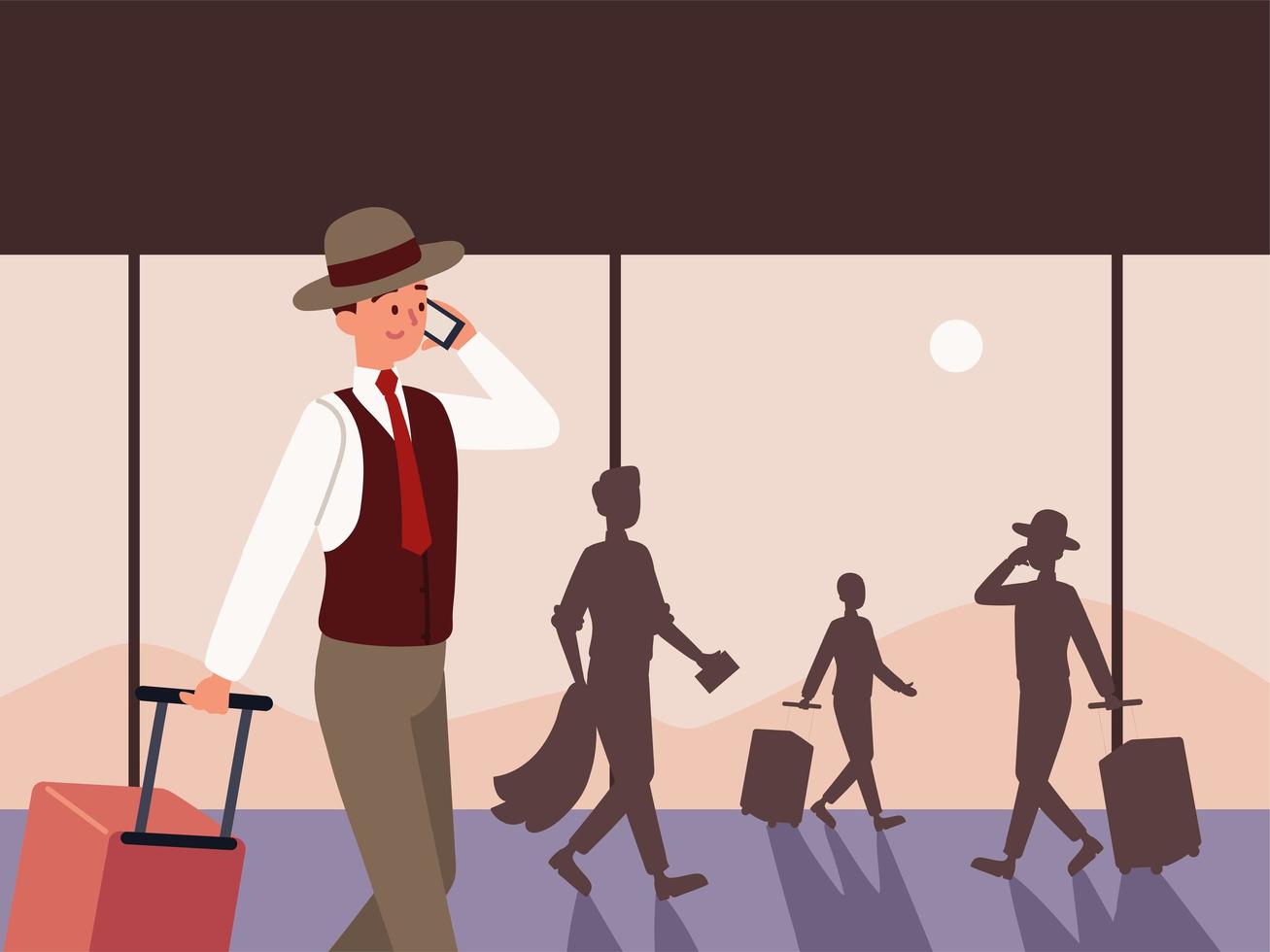 travelling businessmen with luggage vector