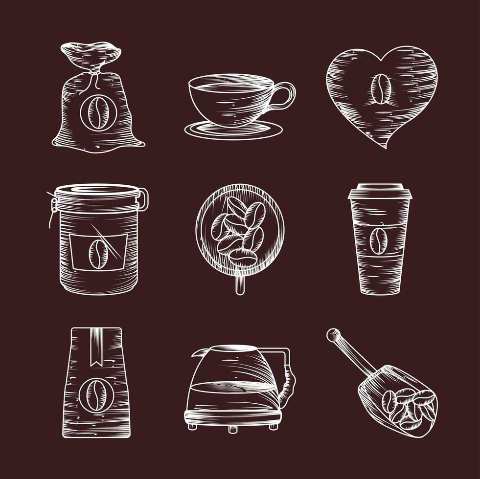 establecer estilo de dibujo de café vector