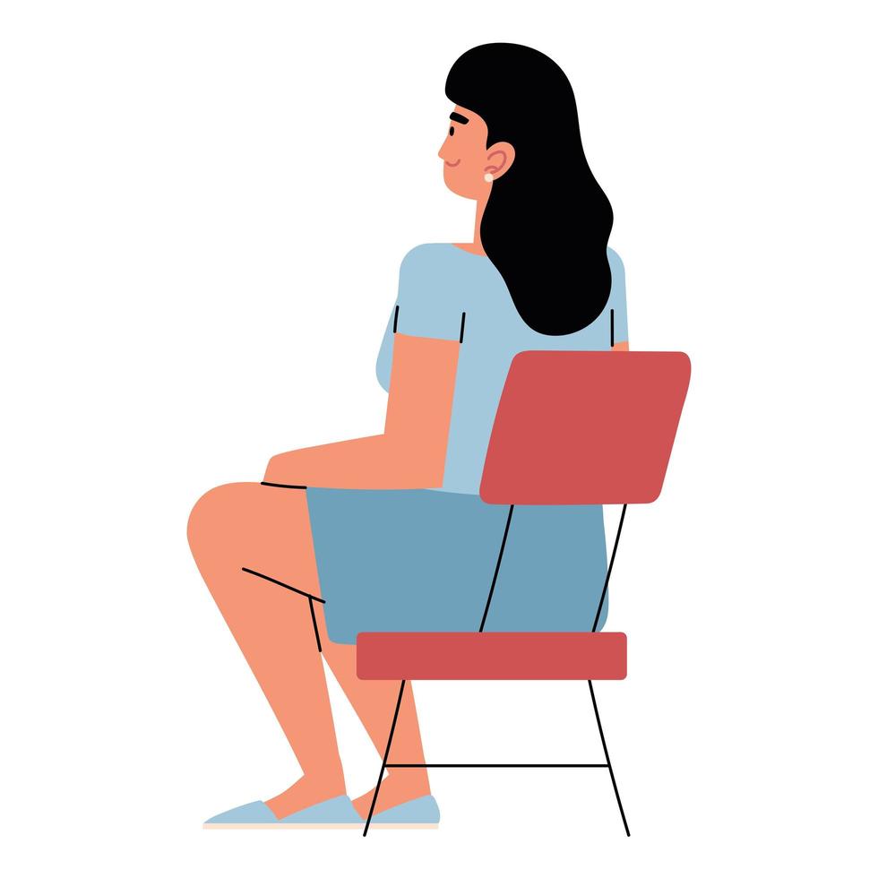 back view woman on chair vector