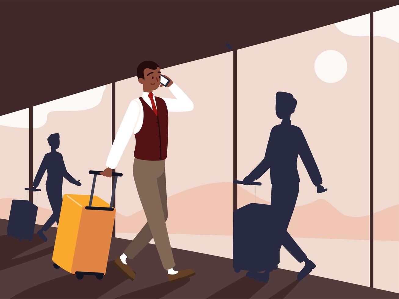 walking businessmen in an airport vector
