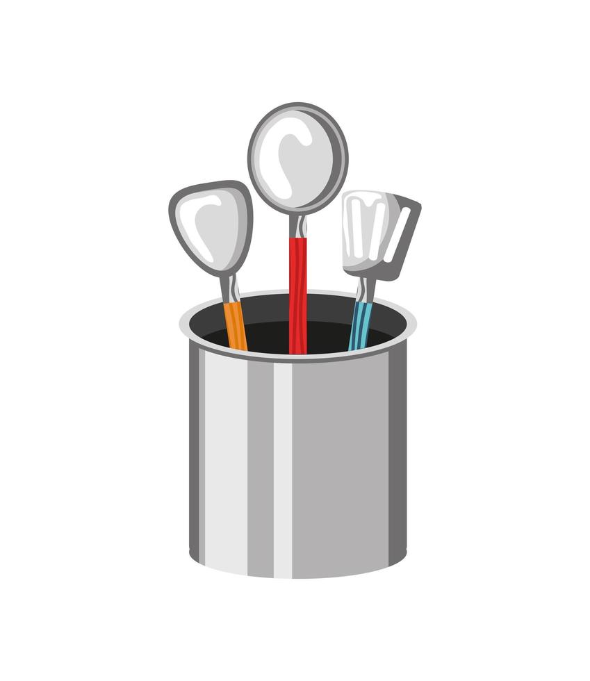 utensilios de cocina en olla vector