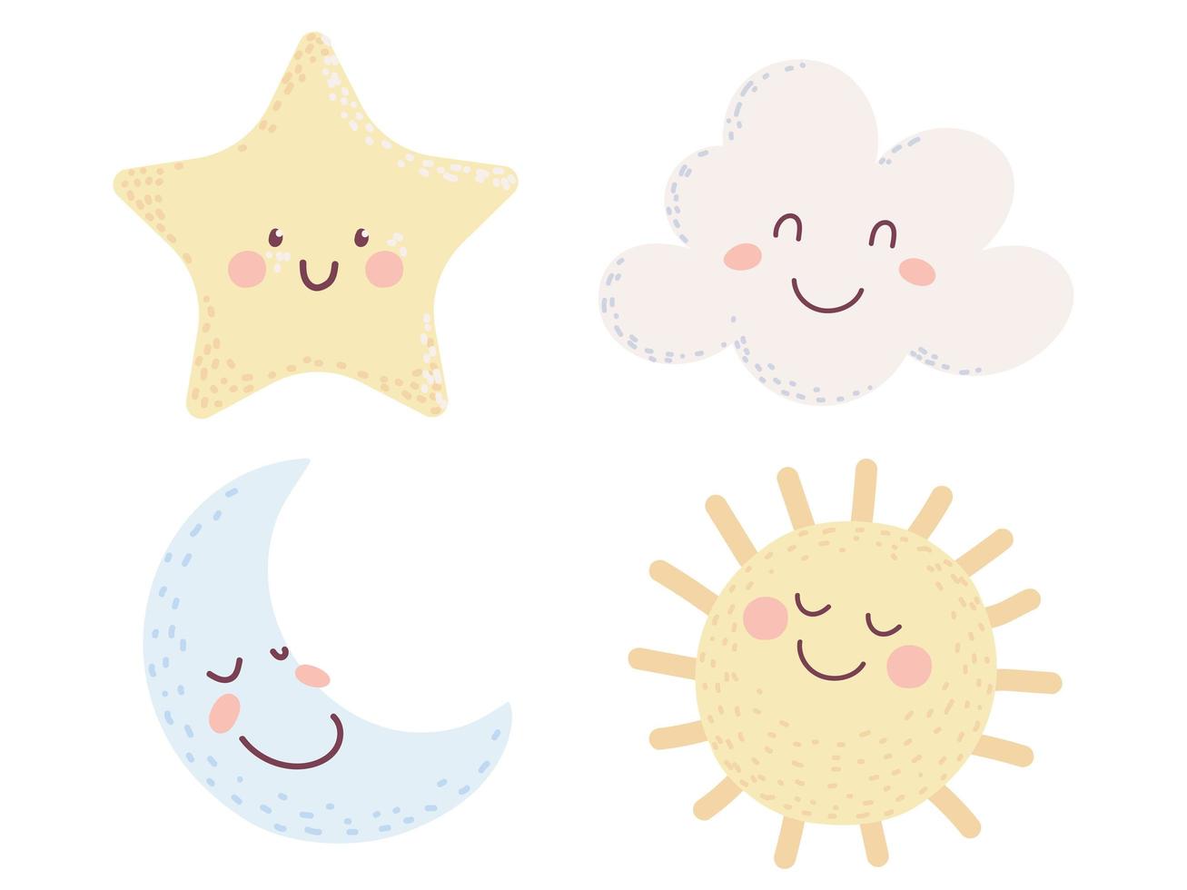 cute sun moon and cloud vector