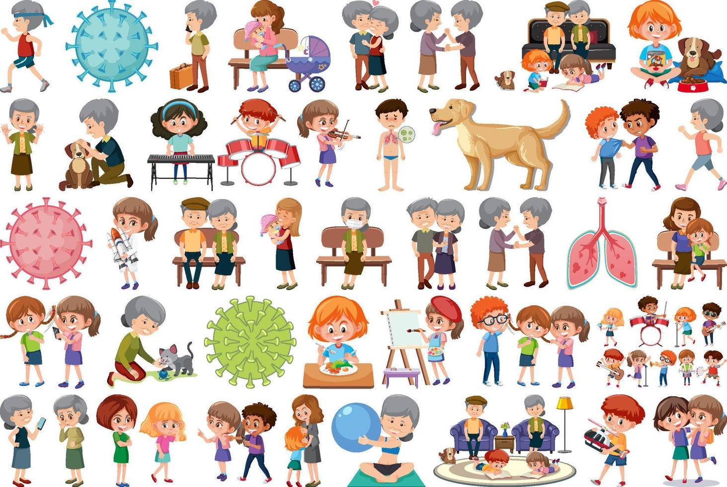 Set of different activities people in cartoon style vector