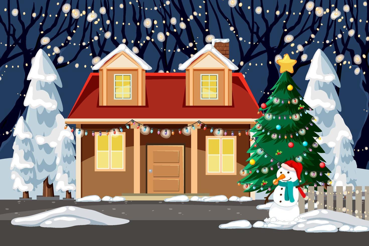 Outdoor Christmas house at night scene vector