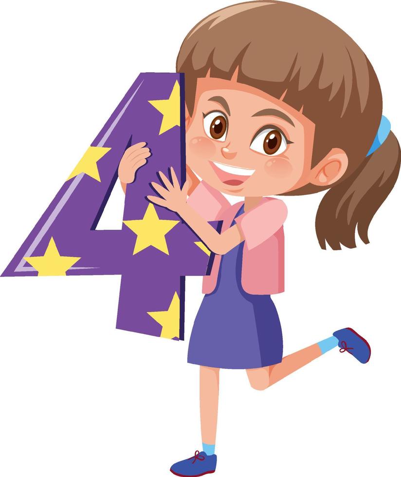 Student girl holding the number cartoon character isolated on white background vector