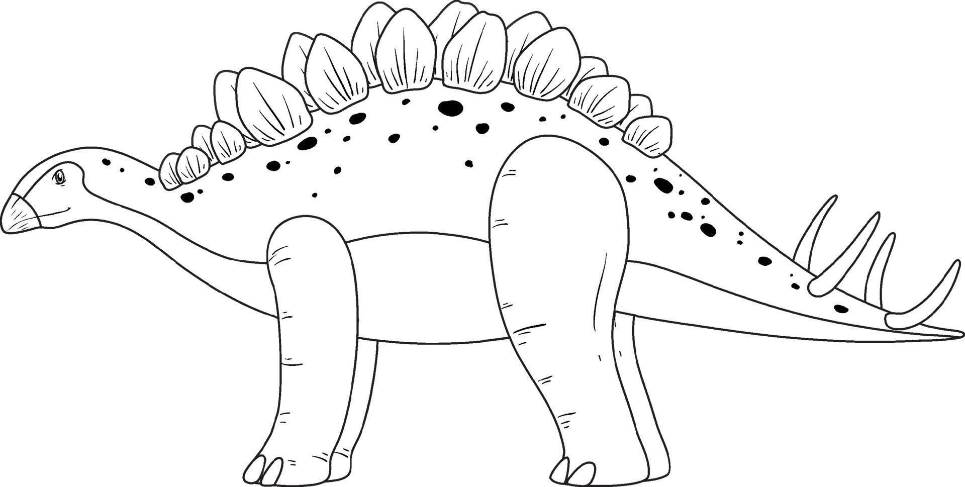 Stegosaurus dinosaur doodle outline on white background vector