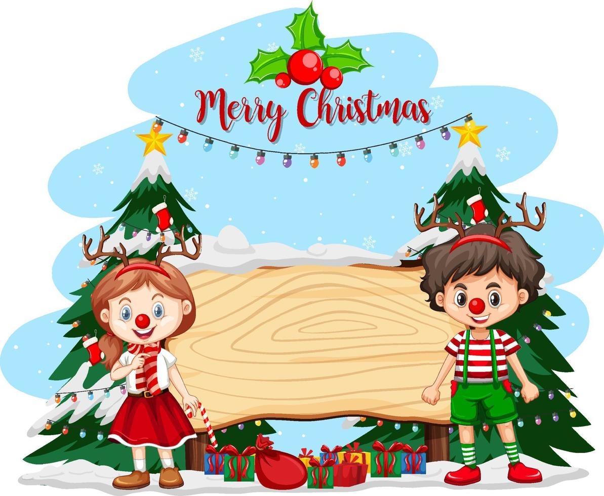 banner vacío en tema navideño con niños en disfraces navideños vector