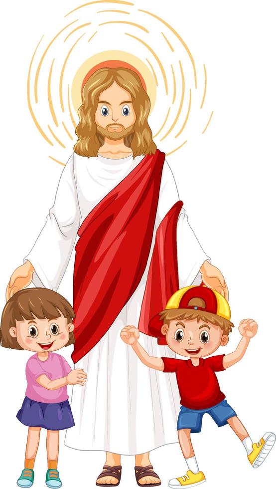 Jesús y los niños sobre fondo blanco. vector