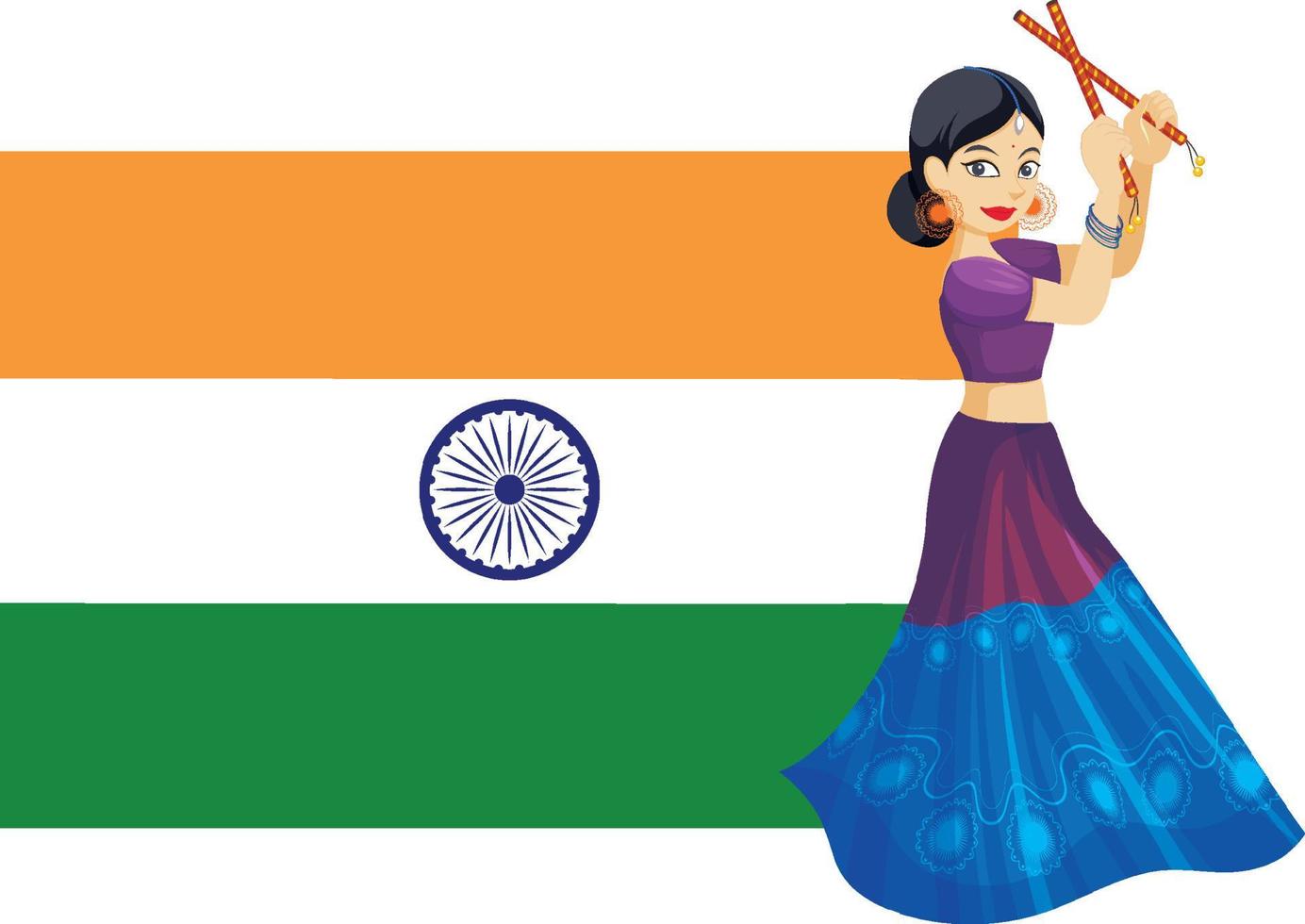 un icono de la bandera india con una mujer india bailando con traje tradicional vector