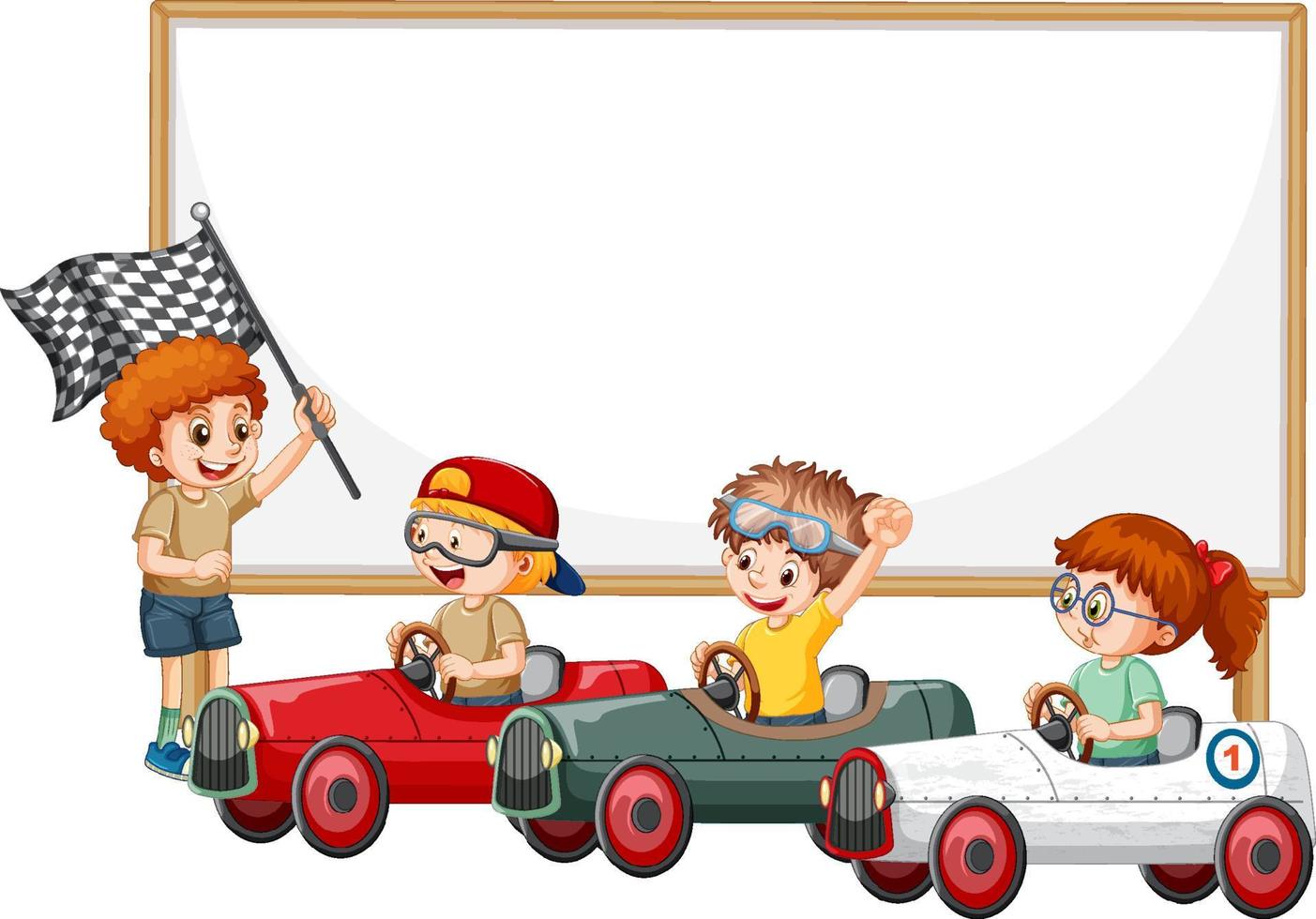 banner de madera aislado con niños vector