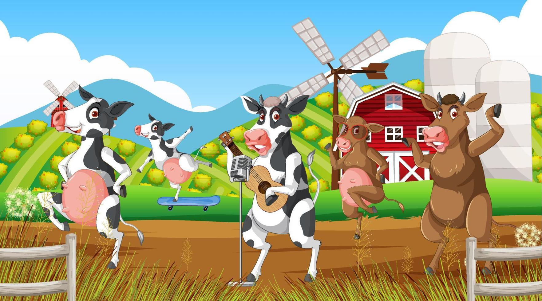 escena con animales de granja en la granja vector