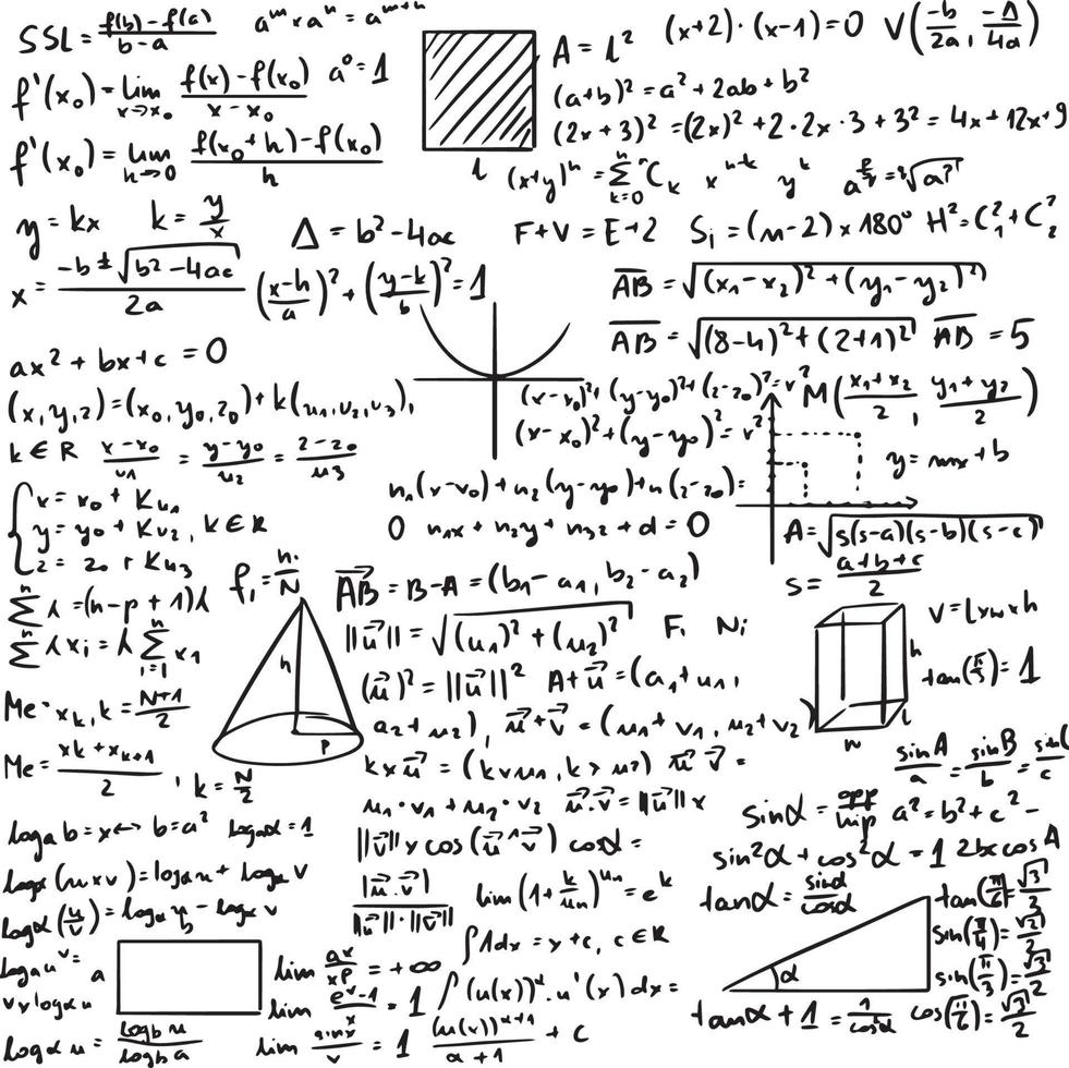 fórmulas matemáticas vectoriales aisladas sobre fondo blanco. vector