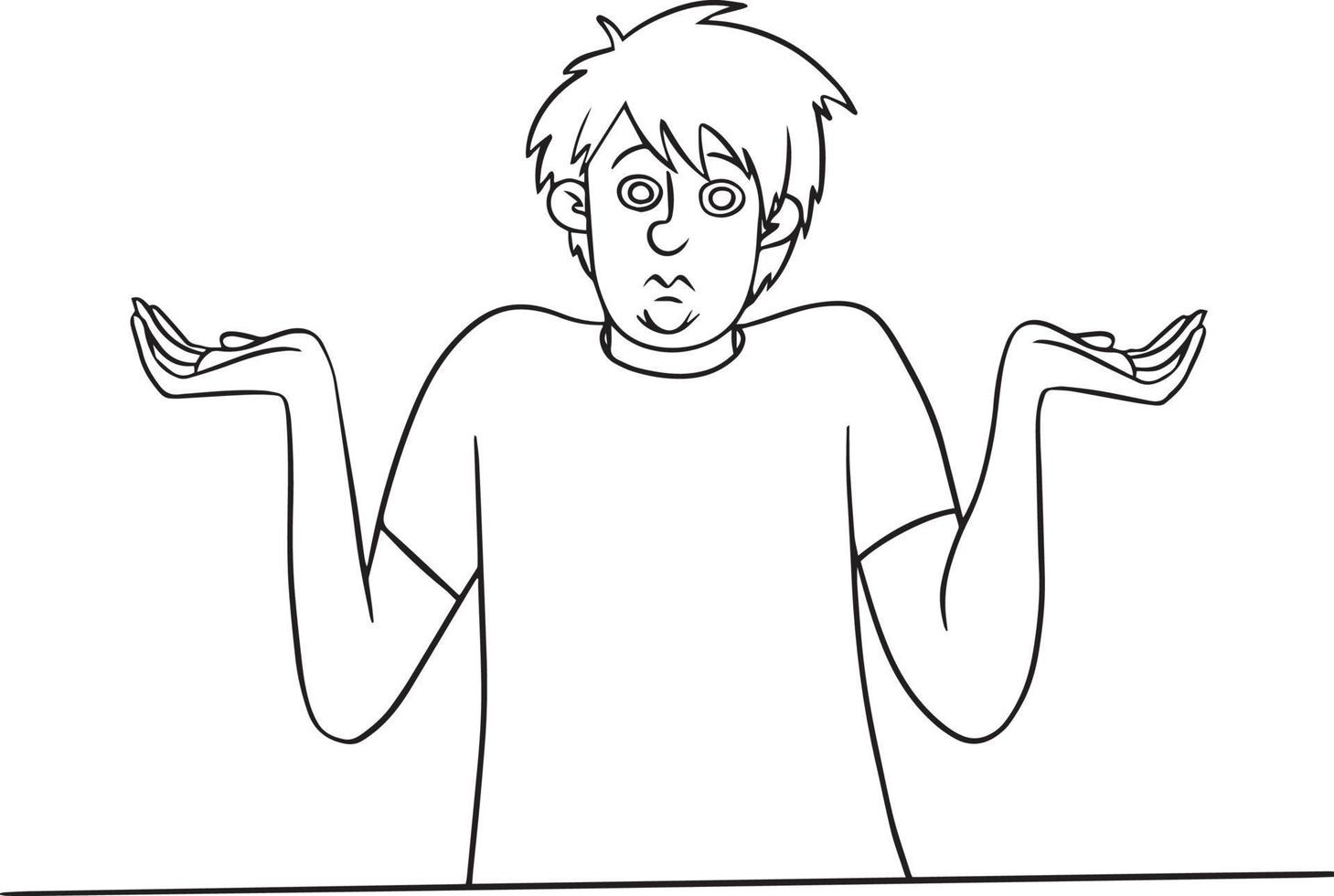 Vector line drawing of a man that spreads his hand showing that he does not understand.