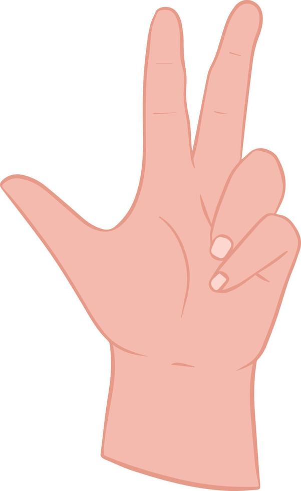 Vector color hand showing number three.