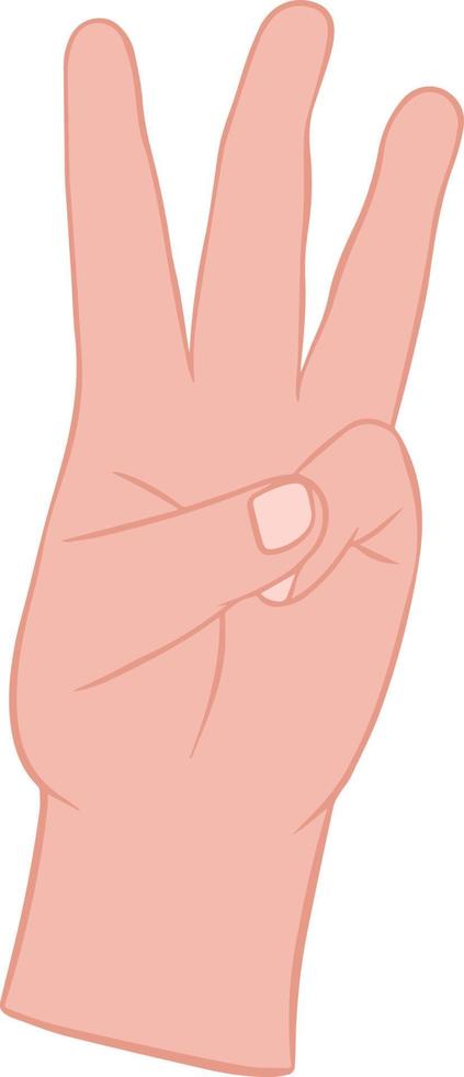 Vector color hand showing number three.