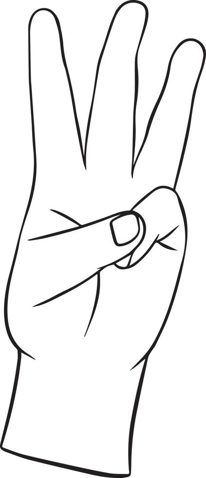 Vector line hand showing number three.