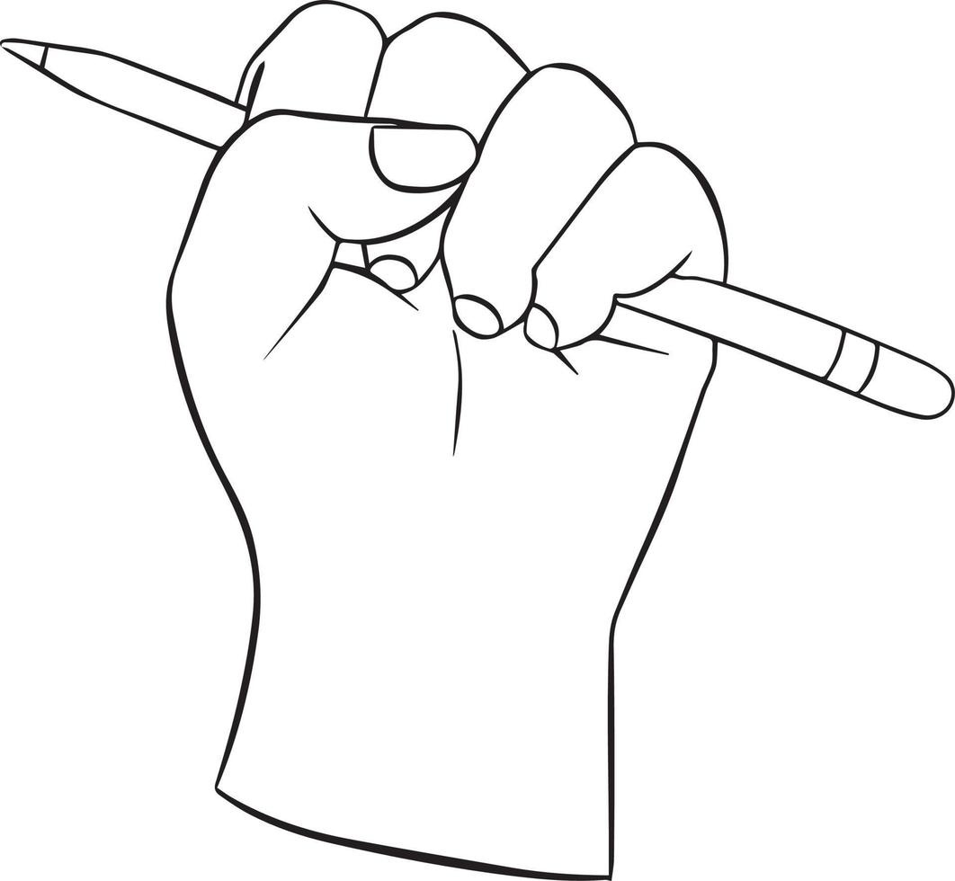 Vector fist holding a pencil on white background.