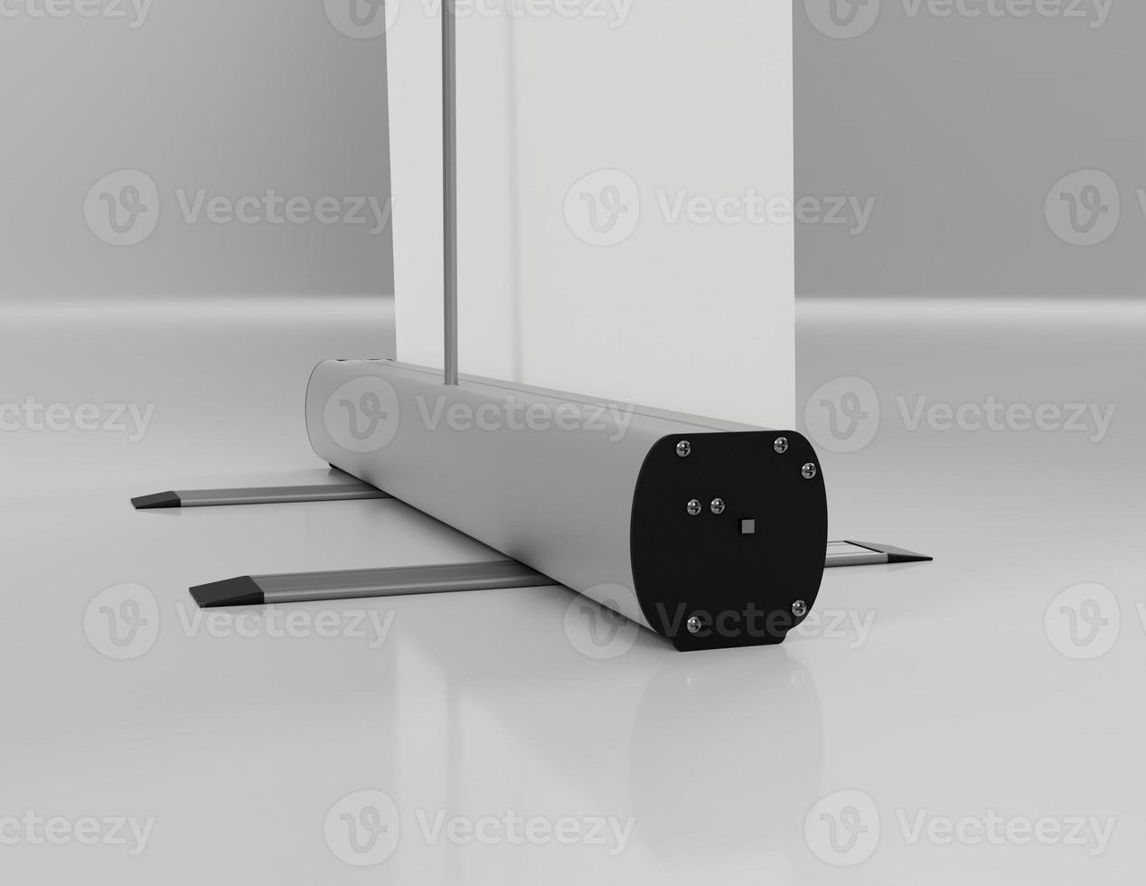 Econo Roll up banner Mechanism close up 3D render from viewed from the back. Photo realistic illustration.