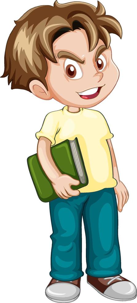 A boy standing on the floor and hold book cartoon character on white background vector