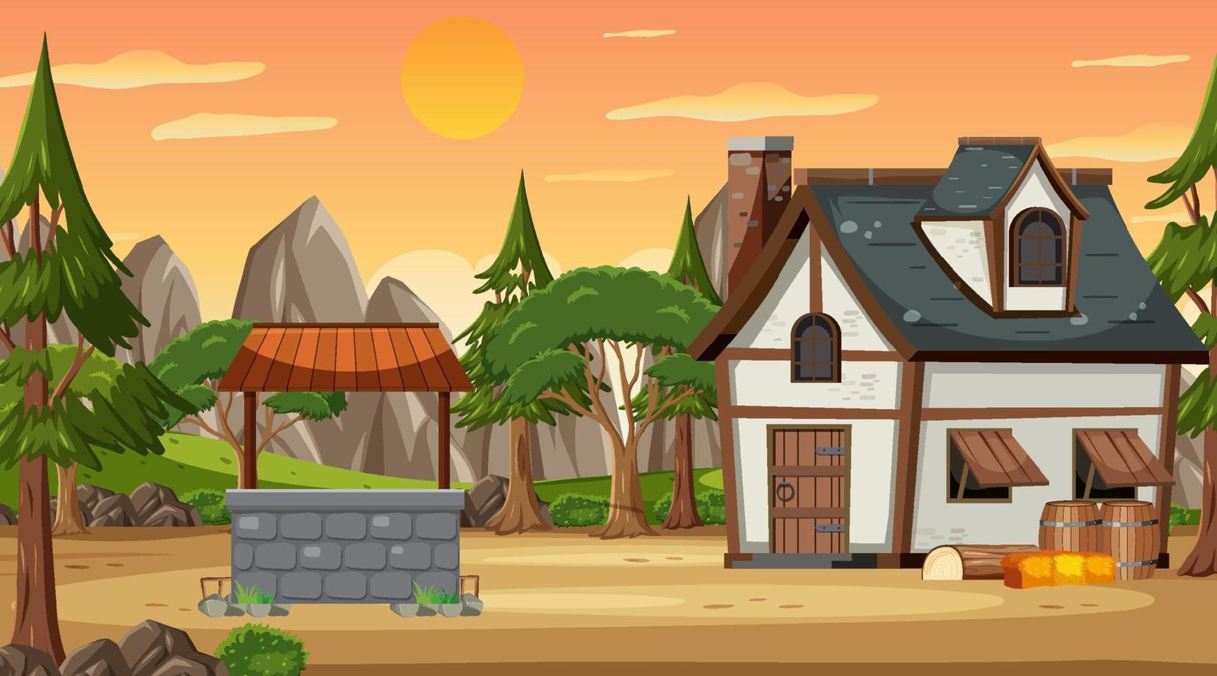 Medieval town scene with villagers vector