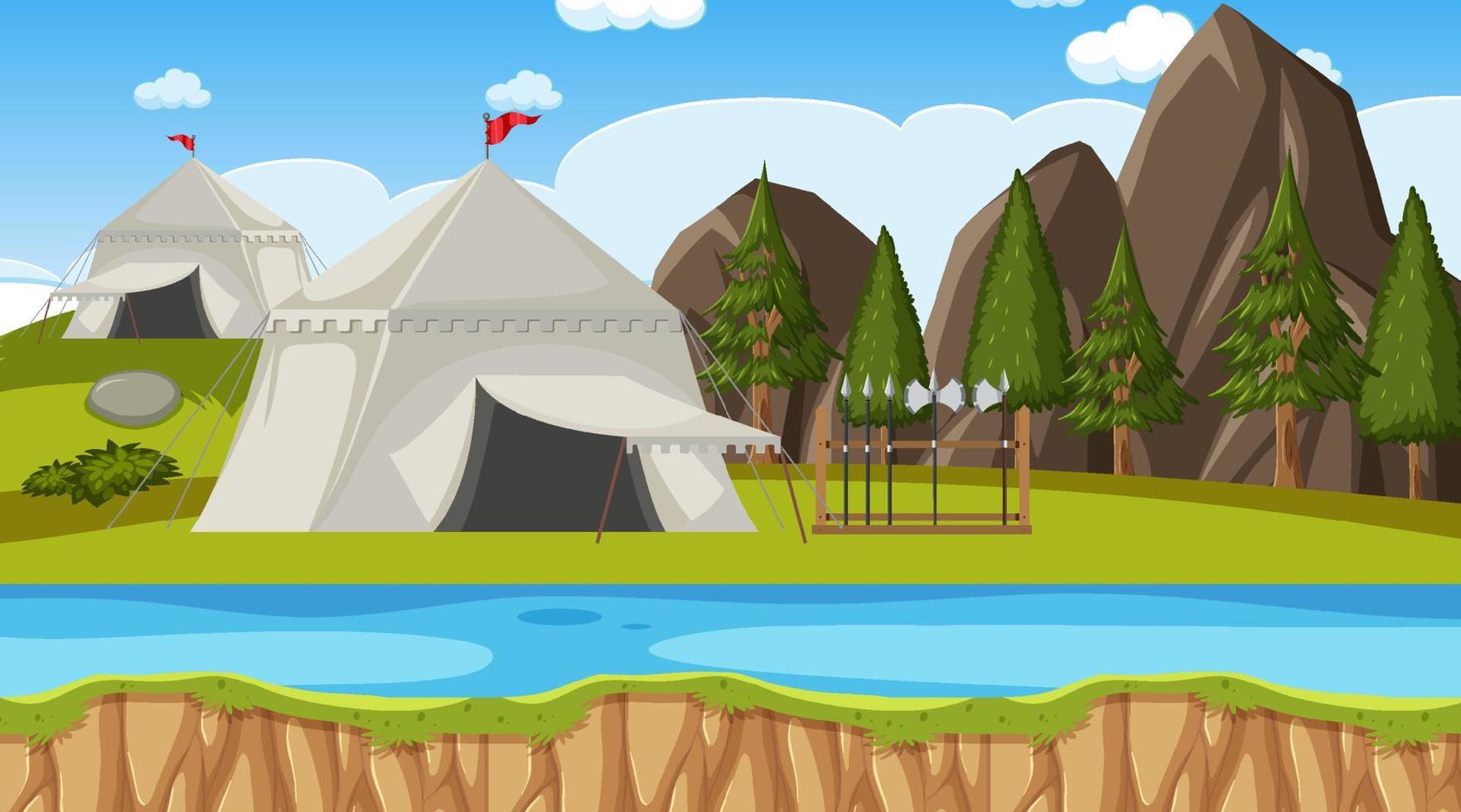 Medieval town scene  camp with tents vector