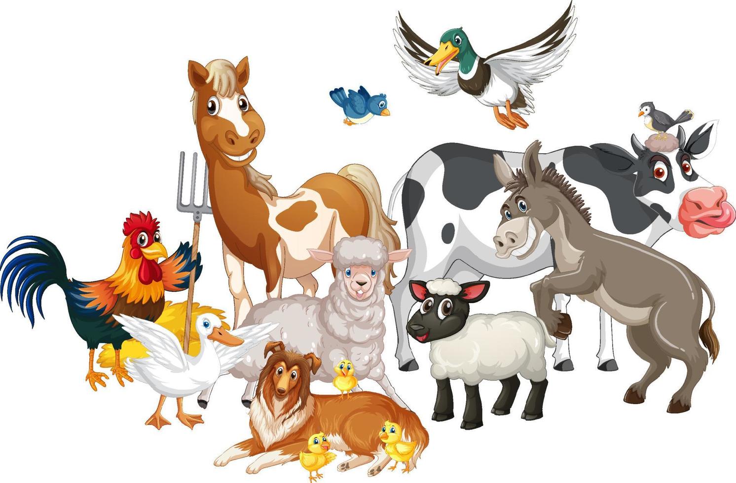 A group of animal farm on white background vector