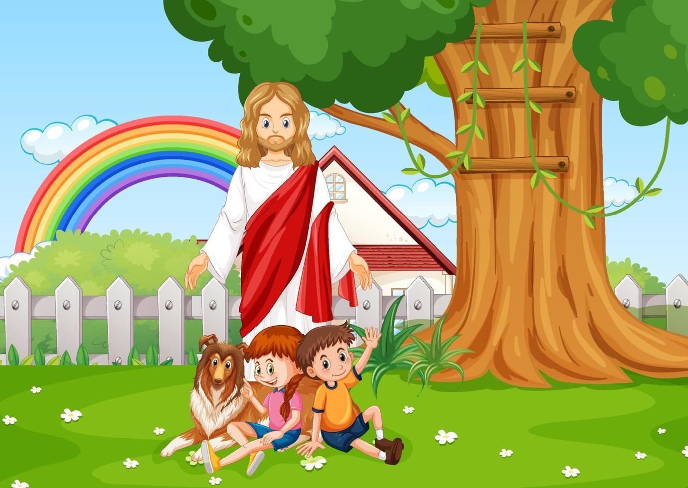 Jesus and children at the park 6212235 Vector Art at Vecteezy