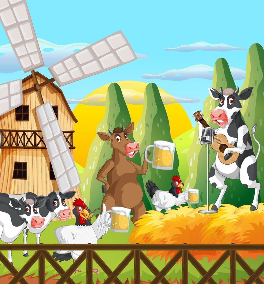 Scene with farm animal on the farm vector