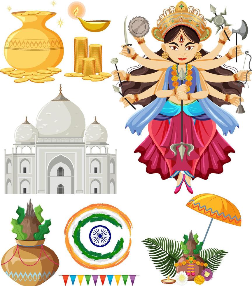 Set of Indian god and other elements vector