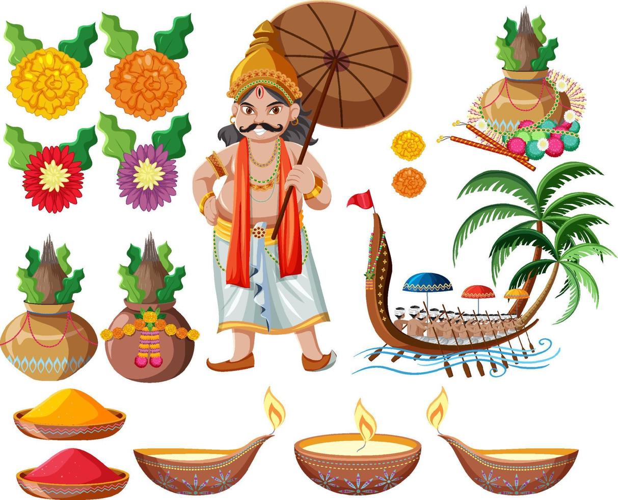 Set of Indian man and offerings vector