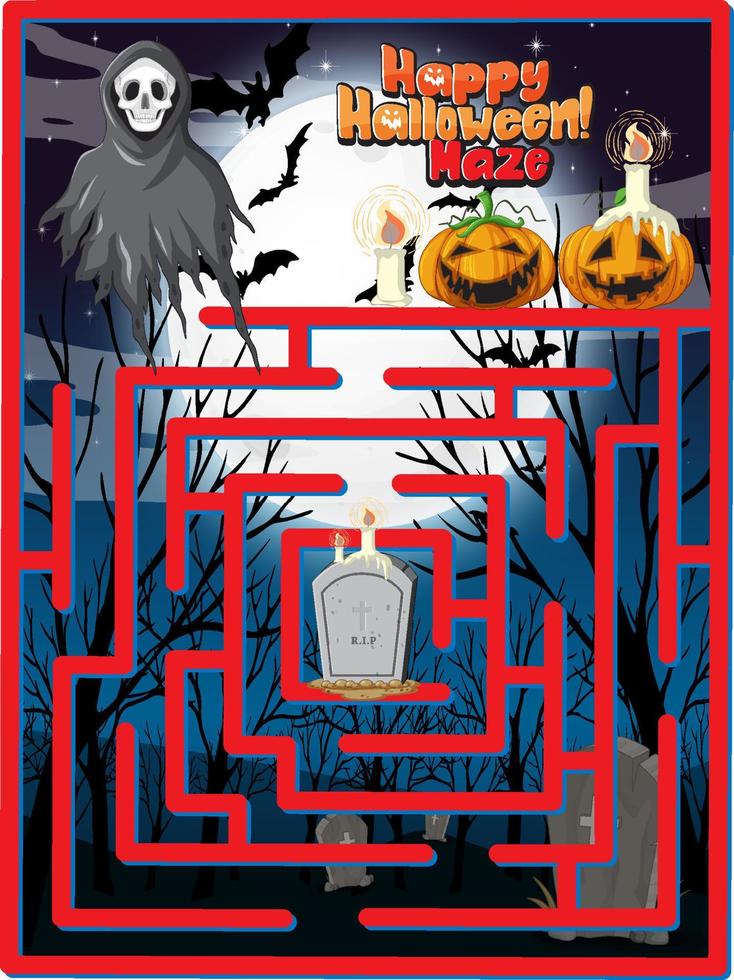 plantilla de juego de laberinto en tema de halloween vector