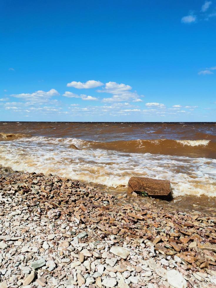 Rocky beach of lake or sea photo