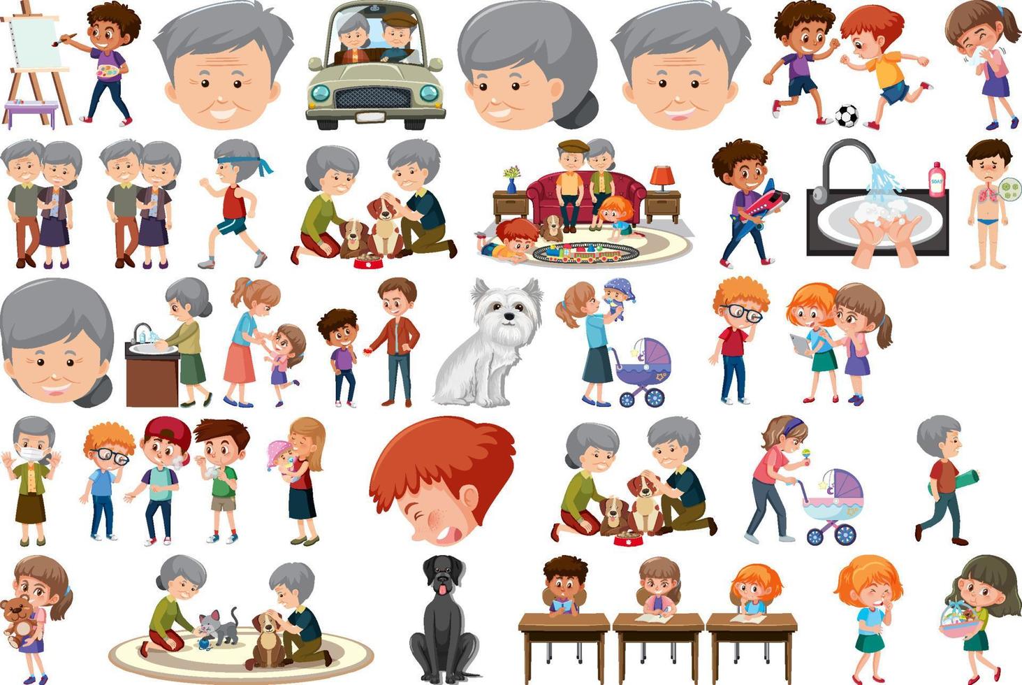 Set of different activities people in cartoon style vector