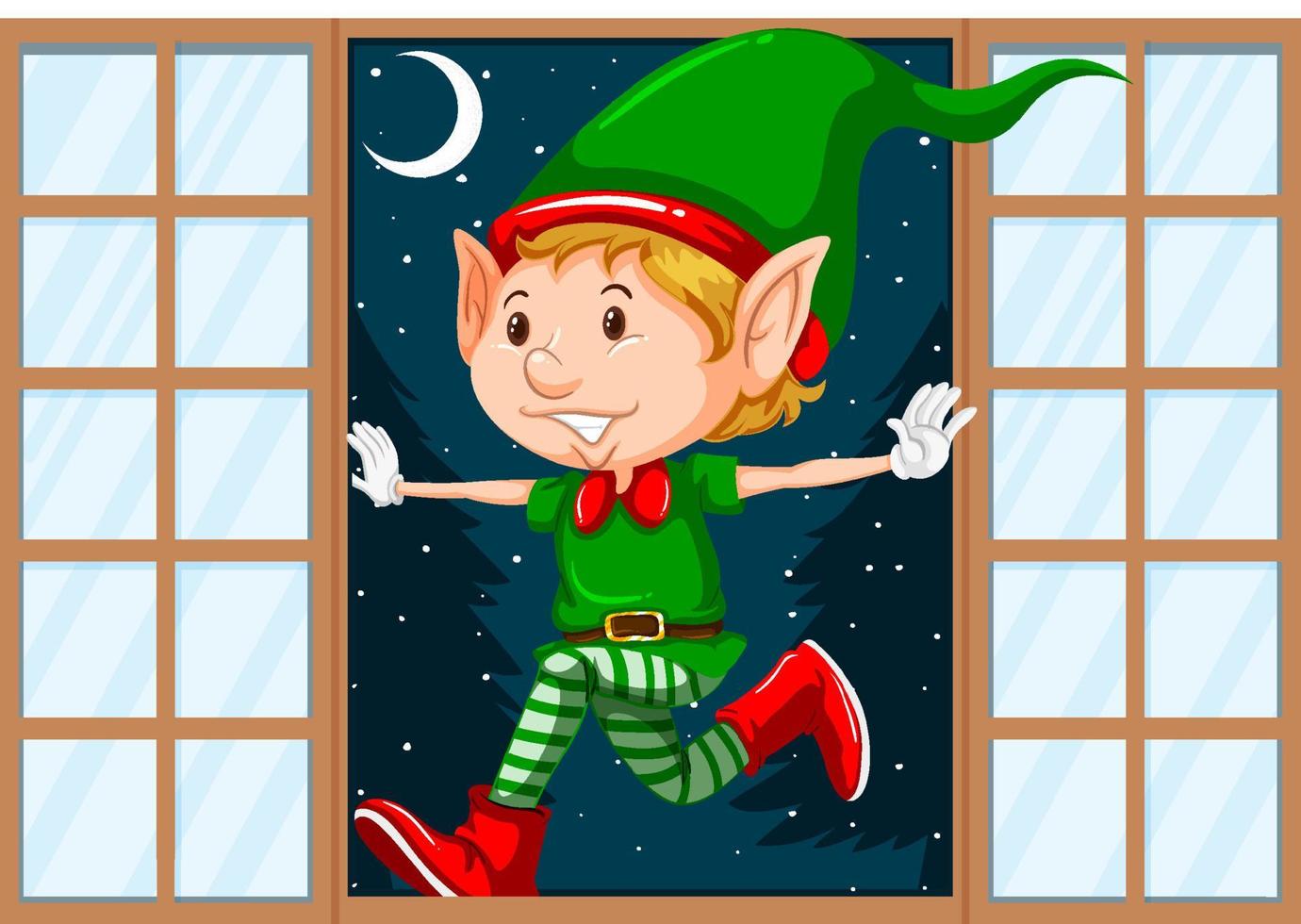 Christmas theme elf at the door vector